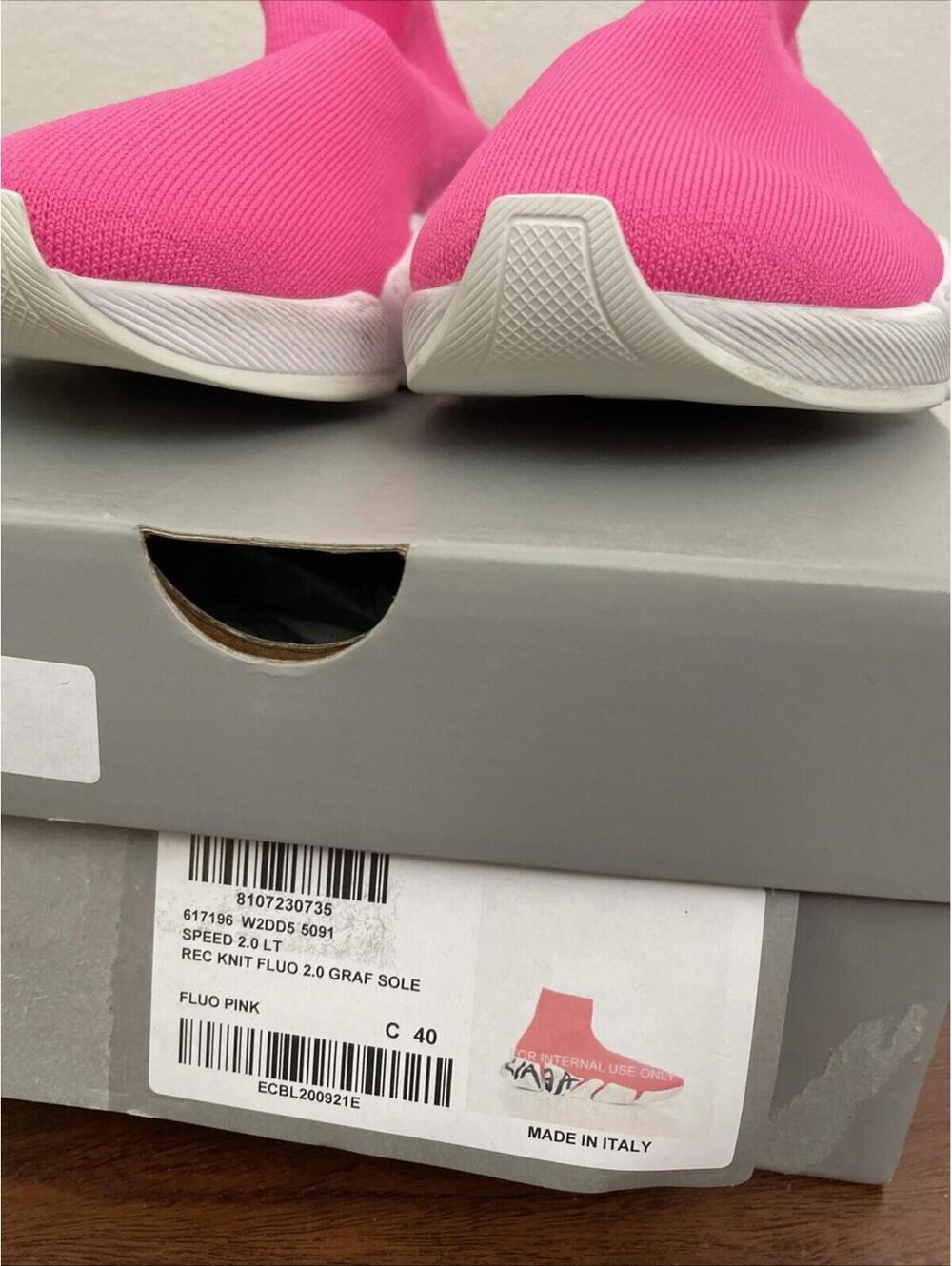 BALENCIAGA Speed 2.0 Graffiti Stretch-Knit High-Top Sneakers fluo pink size 10 - Picture 8 of 12